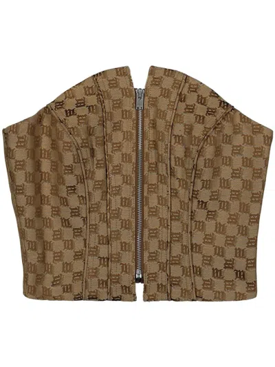 Misbhv Jacquard Monogram Corset Top In Neutrals