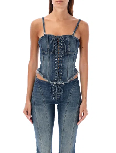 Misbhv Womens Malibu Blue Lara Lace-up Denim Corset Top