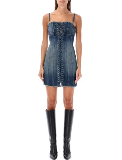 Misbhv Lara Laced Denim Mini Dress In Blue