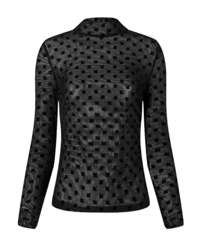 Misbhv Letter Combination Mesh High-necked Blouse In Black