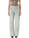 Misbhv Wide-leg Monogram Jeans With Faded Finish And Five Pockets In Blue
