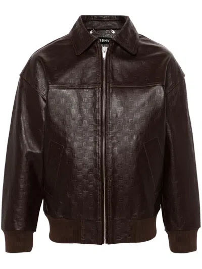 Misbhv Logo-embossed Leather Jacket In Brown
