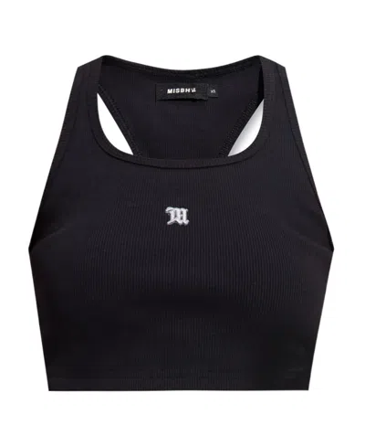 Misbhv Logo-embroidered Ribbed Crop Top In Black