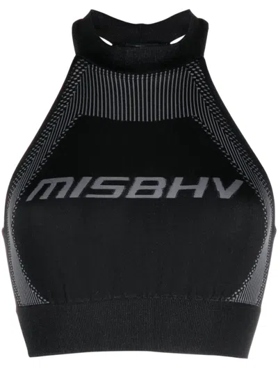 Misbhv Logo-jacquard Cropped Halter Top In Black