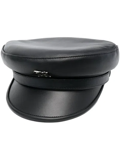 Misbhv Logo-plaque Leather Gavroche Hat In Black