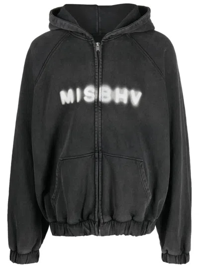Misbhv Logo-print Zip-up Hoodie In Washed Black