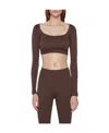 Misbhv Long-sleeve Cropped Knitted Top In Brown