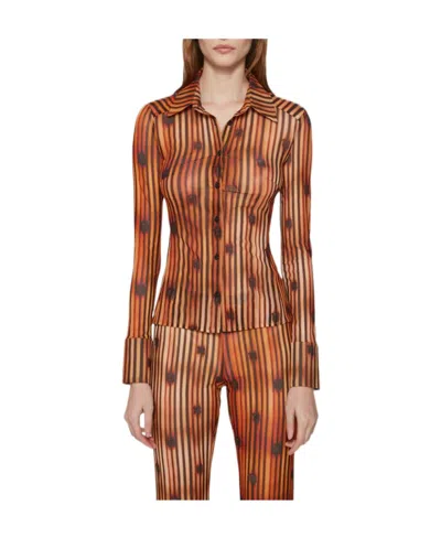Misbhv Long-sleeved Striped Shirt In Brown