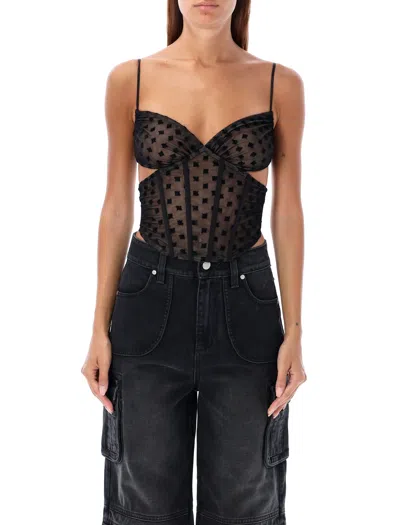 Misbhv Monogram Mesh Corset Top In Black