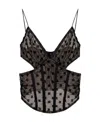 Misbhv Black Monogram Mesh Corset Top In Black
