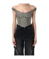 Misbhv Monogram Canvas Corset Top With Open Shoulders In Gray