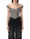 Misbhv Monogram Canvas Corset Top With Open Shoulders