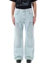 Misbhv Monogram-embroidered Carpenter Denim Trousers In Pale Blue