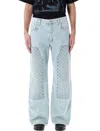 Misbhv Monogram-embroidered Carpenter Denim Trousers In Pale Blue