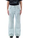 Misbhv Monogram-embroidered Carpenter Denim Trousers In Pale Blue