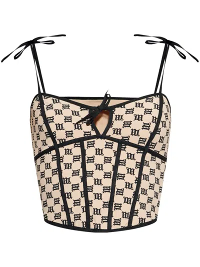 Misbhv Beige Monogram Coquette Corset Top In Multi