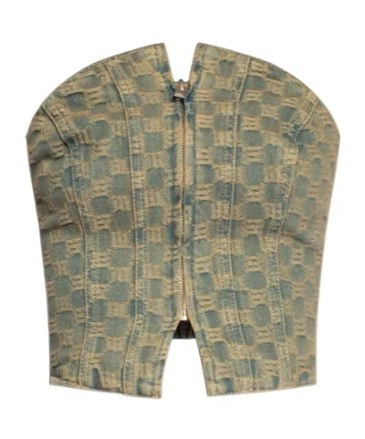 Misbhv Monogram-jacquard Denim Corset Top In Nude