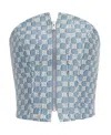 Misbhv Monogram-jacquard Strapless Corset Top In Blue