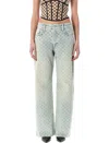 Misbhv Wide-leg Monogram Jeans With Faded Finish And Five Pockets In Blue
