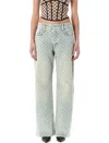 Misbhv Wide-leg Monogram Jeans With Faded Finish And Five Pockets In Blue