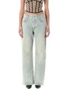 Misbhv Wide-leg Monogram Jeans With Faded Finish And Five Pockets In Blue