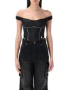 Misbhv Fitted Off-the-shoulder Textured Corset Top In Black