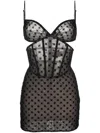 Misbhv Monogram-pattern Corset Minidress In Black