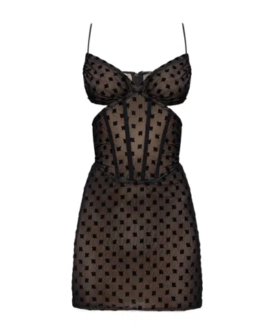 Misbhv Monogram-pattern Corset Minidress In Black