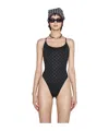 Misbhv Black Signature Monogram One-piece Swimsuit In Black