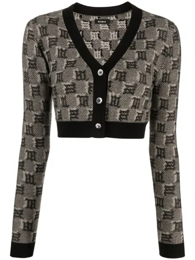 Misbhv Silk Wool Knitted Monogram Cropped Cardigan In Multi-colour