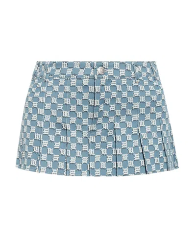 Misbhv Monogram-print Jacquard Miniskirt In Blue