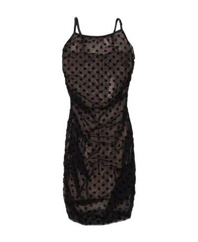 Misbhv Monogram Ruched Minidress In Black
