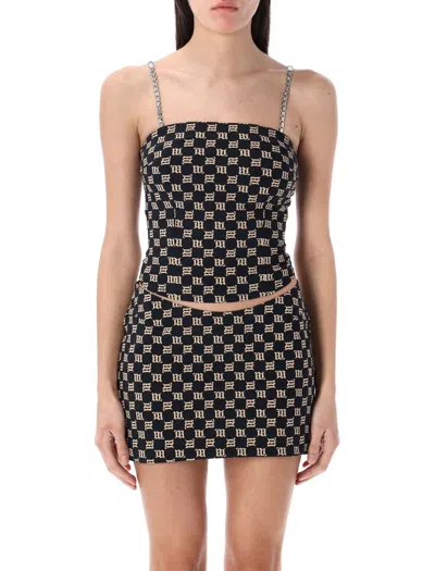 Misbhv Monogram Fitted Spaghetti Top In Black Beige
