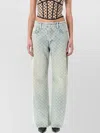 Misbhv Wide-leg Monogram Jeans With Faded Finish And Five Pockets In Blue