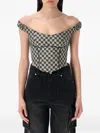 Misbhv Monogram Canvas Corset Top With Open Shoulders In Black