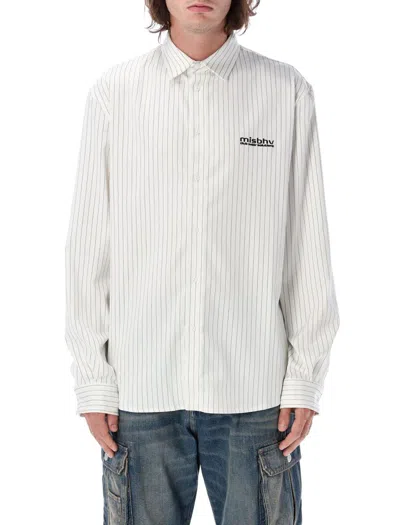 Misbhv Office Pinstripe Shirt With Collared Neck In White