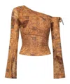 Misbhv Brown Goa Mesh Off-shoulder Longsleeve T-shirt In Brown
