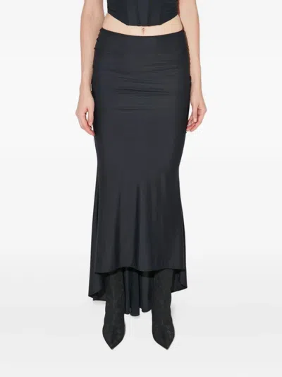 Misbhv Pandora Gathering Midi Skirt In Black