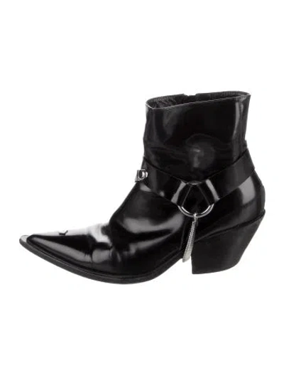 Pre-owned Misbhv Patent Leather Chain-link Accents Moto Boots In Black