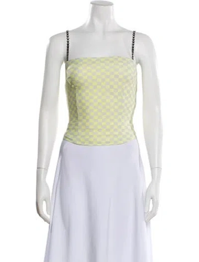 Pre-owned Misbhv Patterned Square Neckline Top In Green