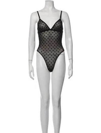 Pre-owned Misbhv Patterned V-neck Bodysuit In Black