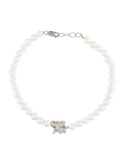 Pre-owned Misbhv Pearl Logo Bead Strand Choker Necklace, 13" In Multi