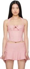 Misbhv Pink Paris Tweed Corset Top In Baby Pink