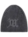 Misbhv Pleated Logo Detailed Pleated Rib Beanie In Grey