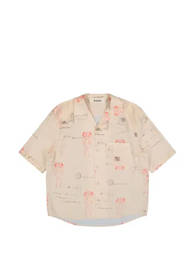 Misbhv Postcard-print Bowling-collar Shirt In Neutral