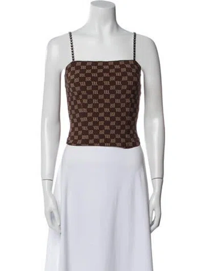 Pre-owned Misbhv Printed Square Neckline Crop Top In Brown