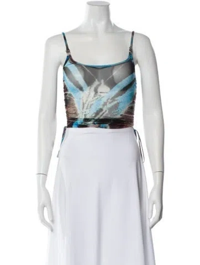 Pre-owned Misbhv Printed Square Neckline Crop Top In White