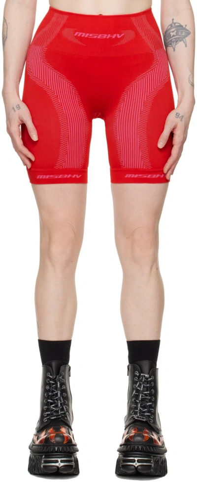 Misbhv Red Jacquard Sport Shorts In Coral Red