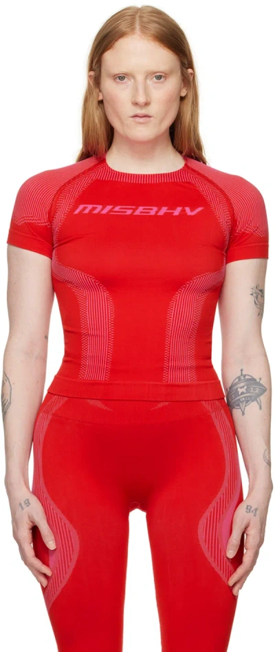 Misbhv Red Jacquard Sport Top In Coral Red