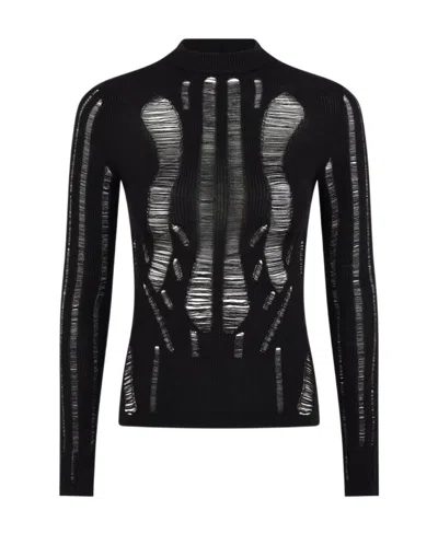 Misbhv Ripped-detail Knitted Jumper In Black